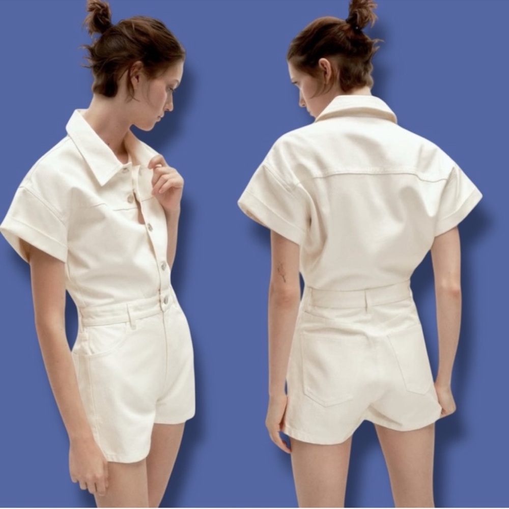 Zara Cream Denim Romper new
